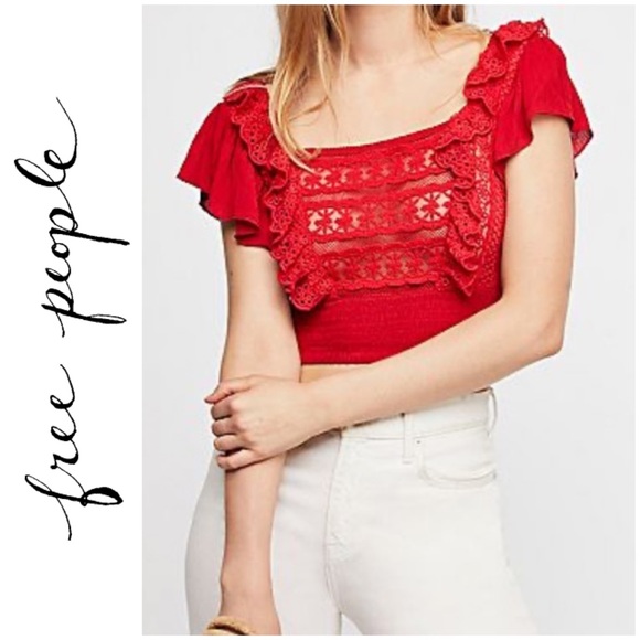 Free People Tops - NWT Free People Red Lace Cropped Top